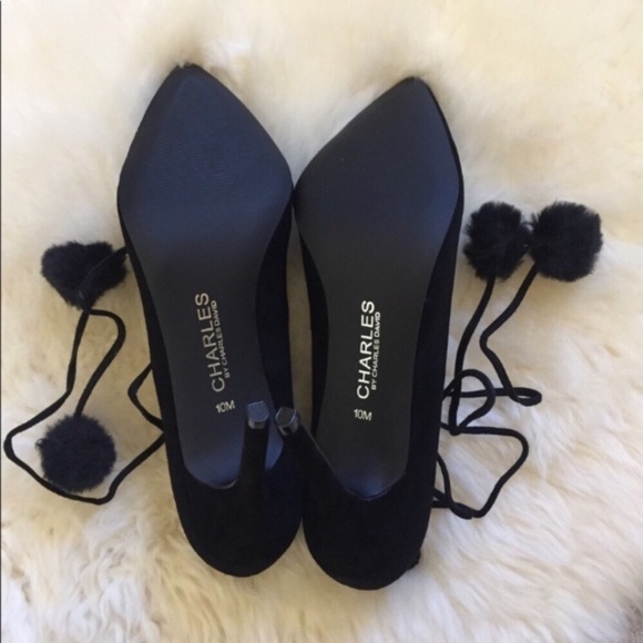 Charles David Black Petunia Pompom Wrap Pumps - Picture 4 of 8